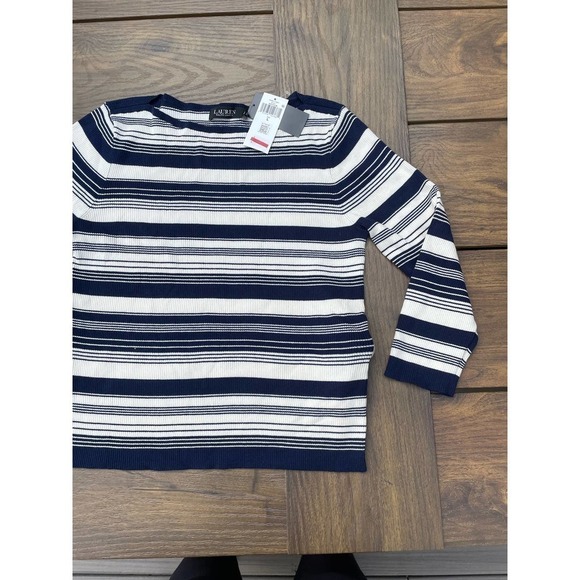 Ralph Lauren Navy Boat neck sweater L ribbed new - Picture 4 of 7